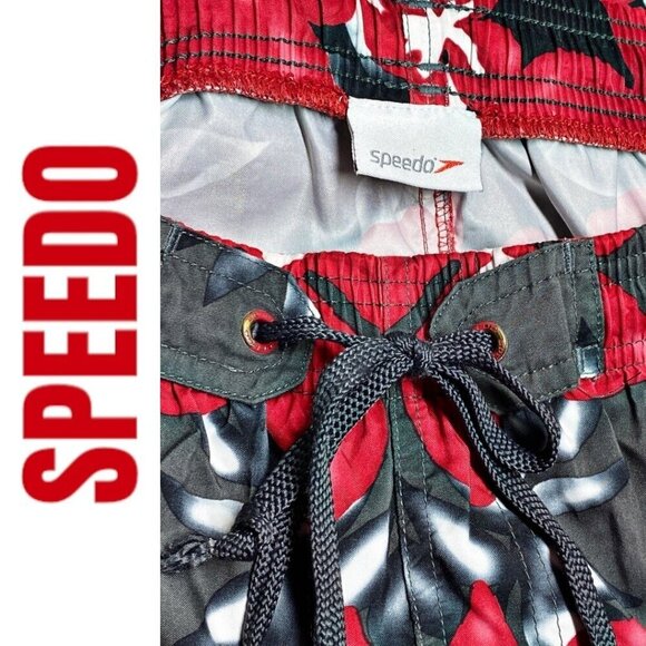 SPEEDO Men's Board Shorts Swim Trunks Black Red Hawaiian Floral, Size M - Picture 4 of 9